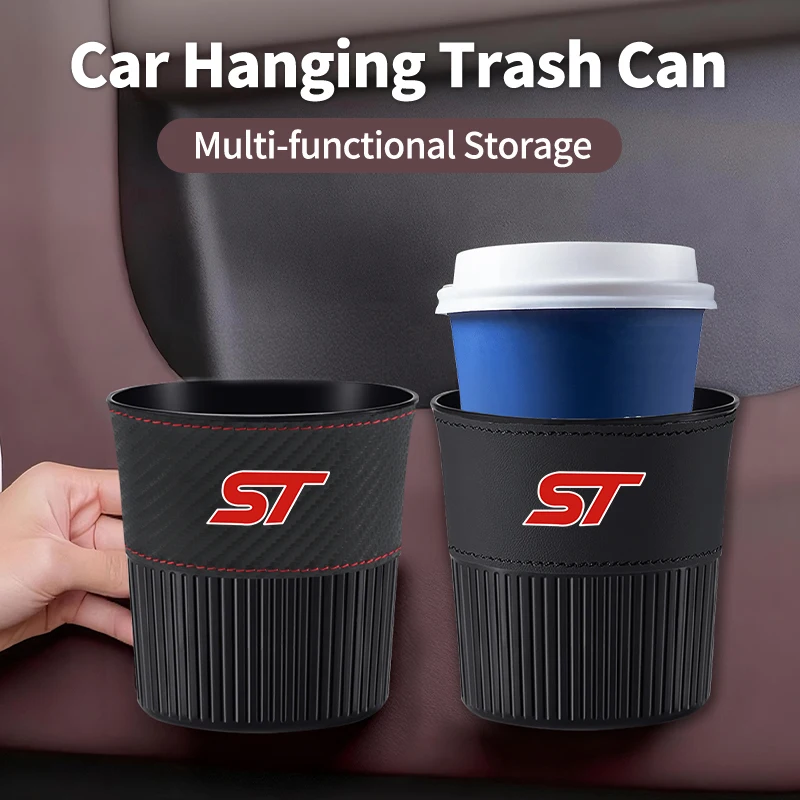 Multi-functional Car Hanging Trash Can Water Cup Holder Interior For Ford ST Line Racing RS S Kuga Fiesta Fusion Mondeo ang