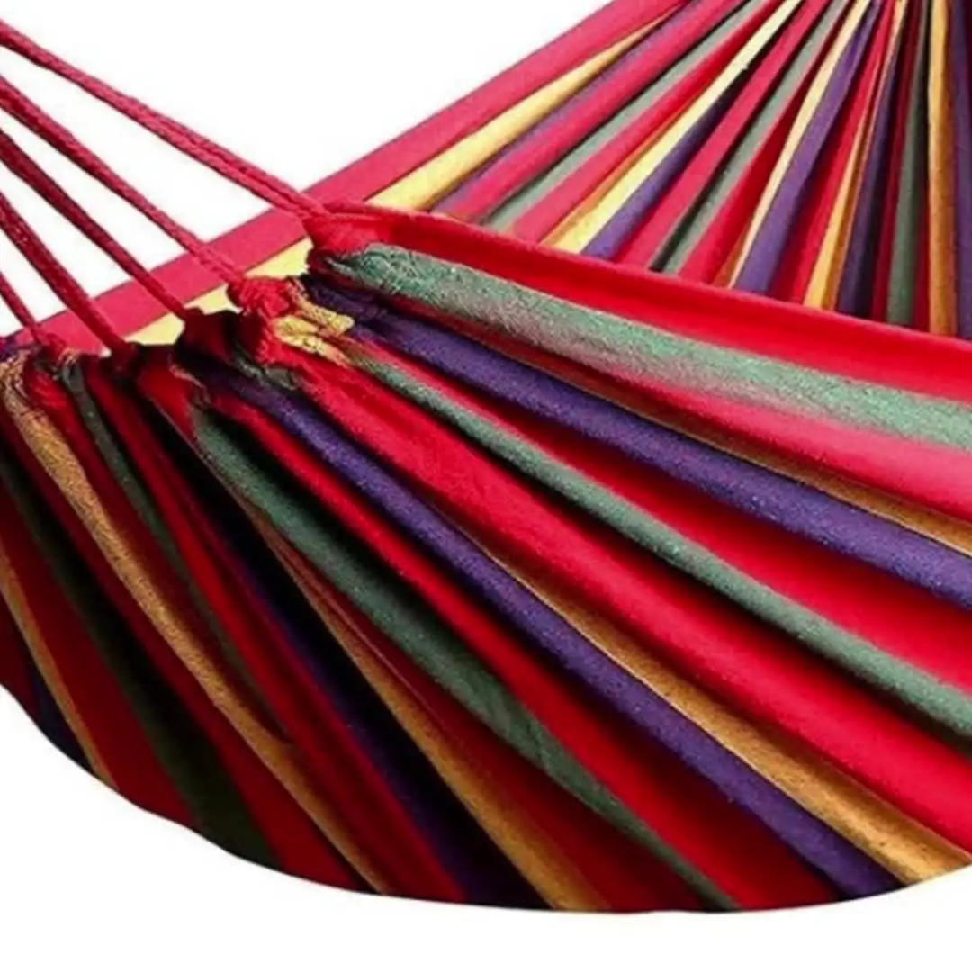 Double Hammock 2 Person Canvas Cotton Hammock with Tree Straps for Patio Garden Backyard Outdoor and Indoor (Red, Blue)