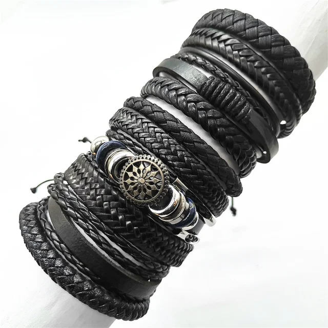 10 Teile/satz Schwarz Wrap Woven Neue Mode Handgemachte Männer Armbänder Männlichen Frauen Leder Armbänder Männer Armreif Großhandel Schmuck Geschenk