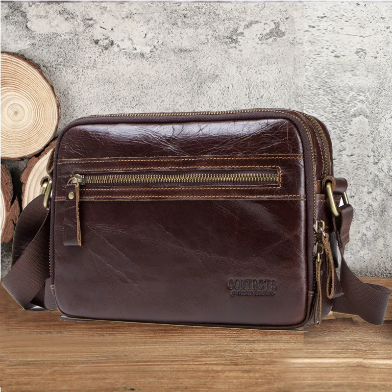 

HTS-MB117 Casual and fashionable cowhide men's single shoulder crossbody bag multifunctional bag