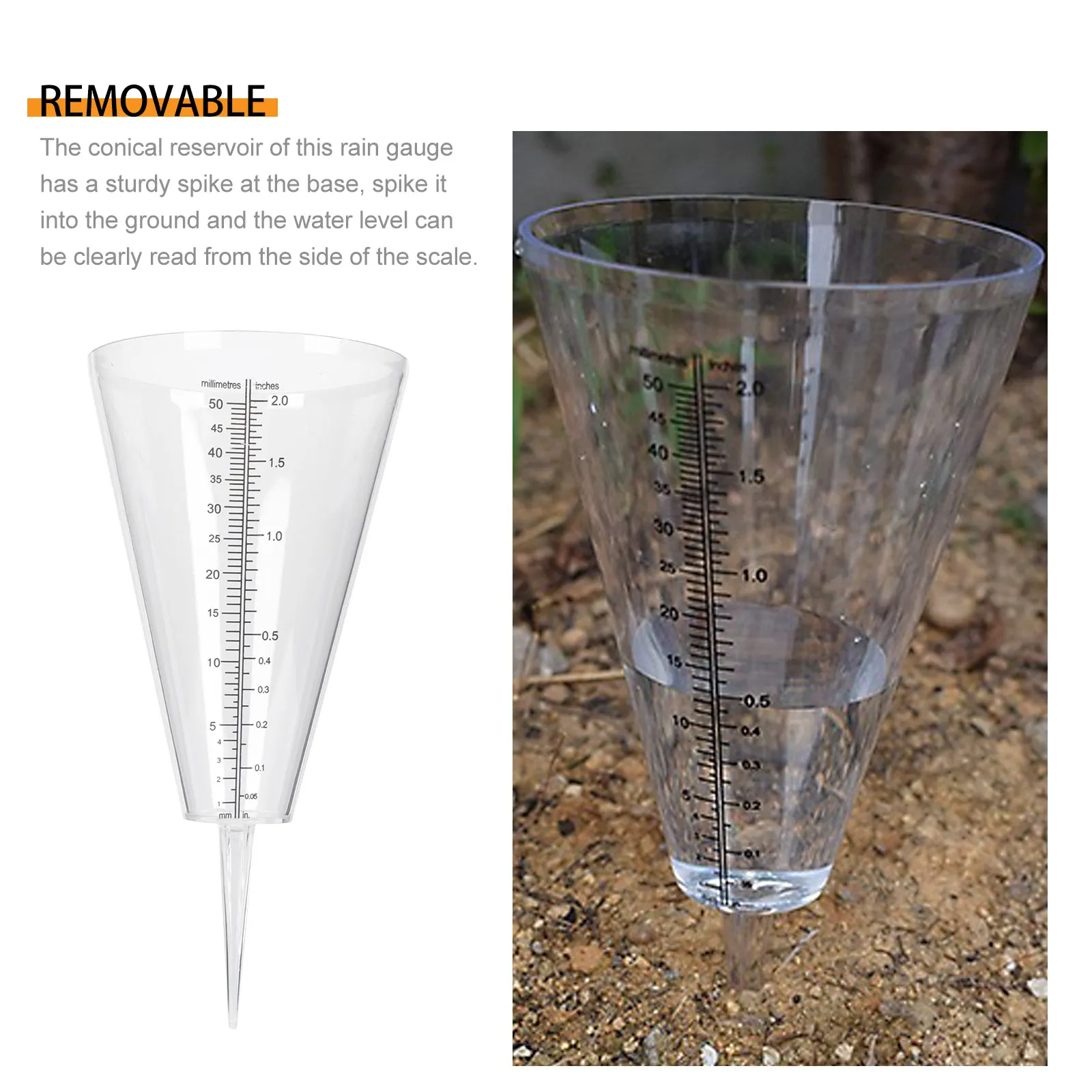 

Premium Plastic Rain Gauge Conical Outdoor Lawn Farming Weather Instrument Sturdy Spike Eco for Meteorological
