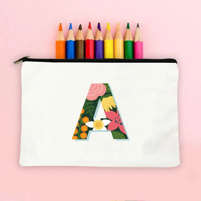 

Kawaii Pencil Case Makeup Bag Letter Print Female Beauty Organizer Travel Cosmetic CaseToiletry Storage Pouch Purse Bride Gift