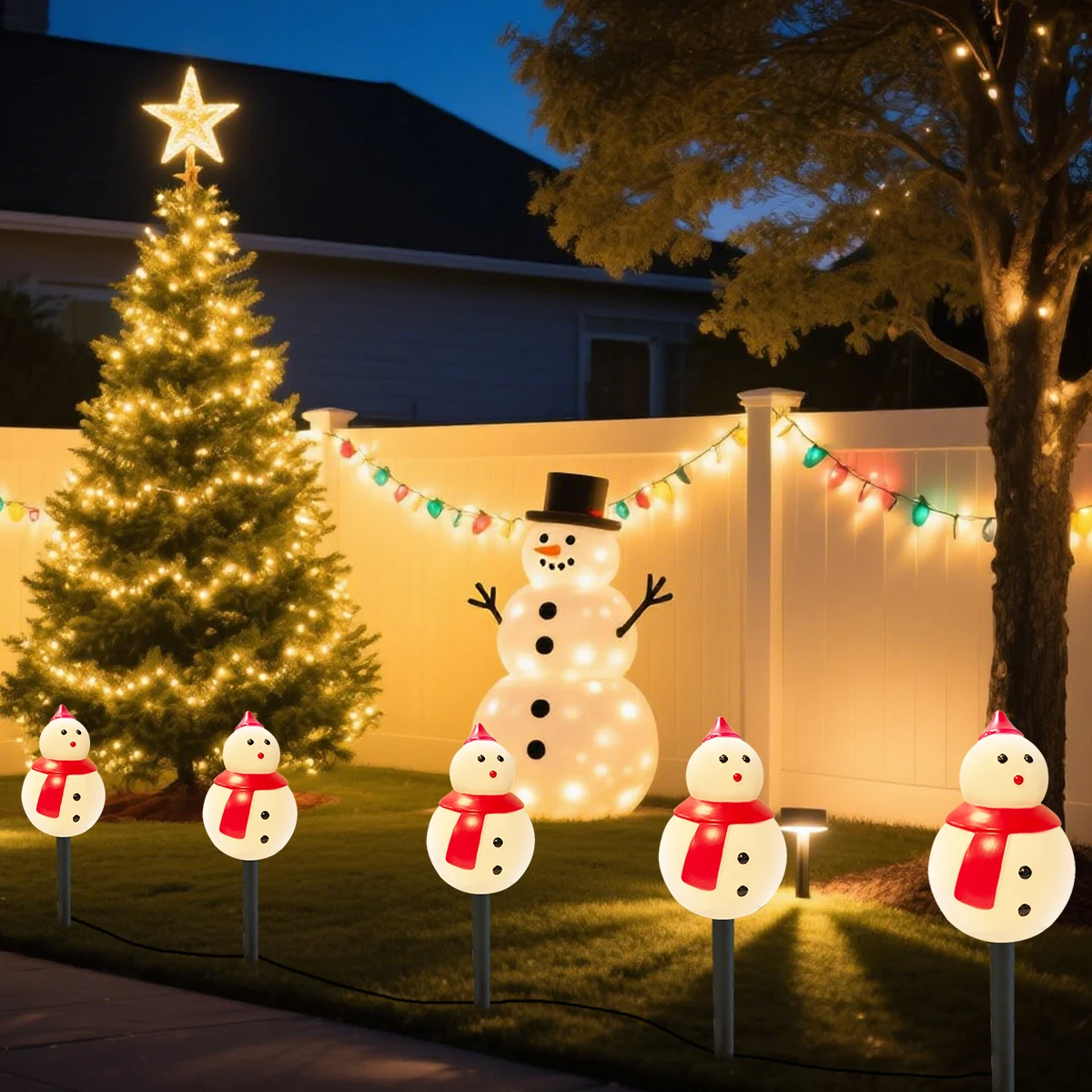 4/5 قطعة/الحزمة عيد الميلاد ثلج قبعة تعمل بالطاقة الشمسية أضواء المسار في الهواء الطلق مصباح بعمود مقاوم للماء للمنزل حديقة عيد الميلاد الديكور #3