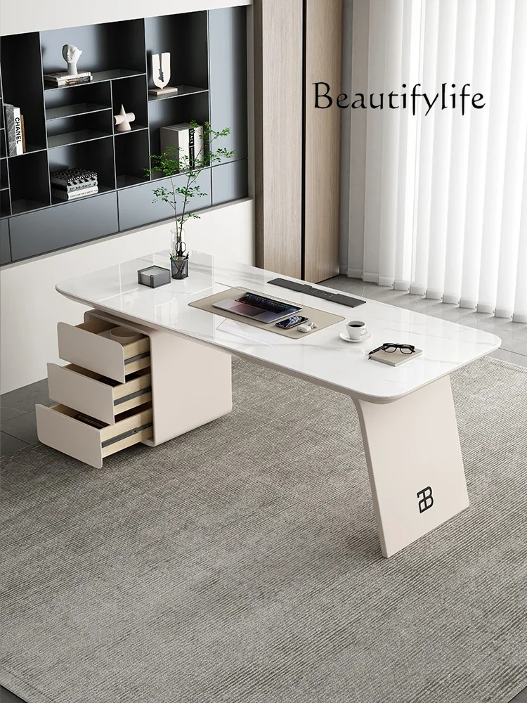 Modern simple light luxury rock slab desk designer high-end home study computer desk