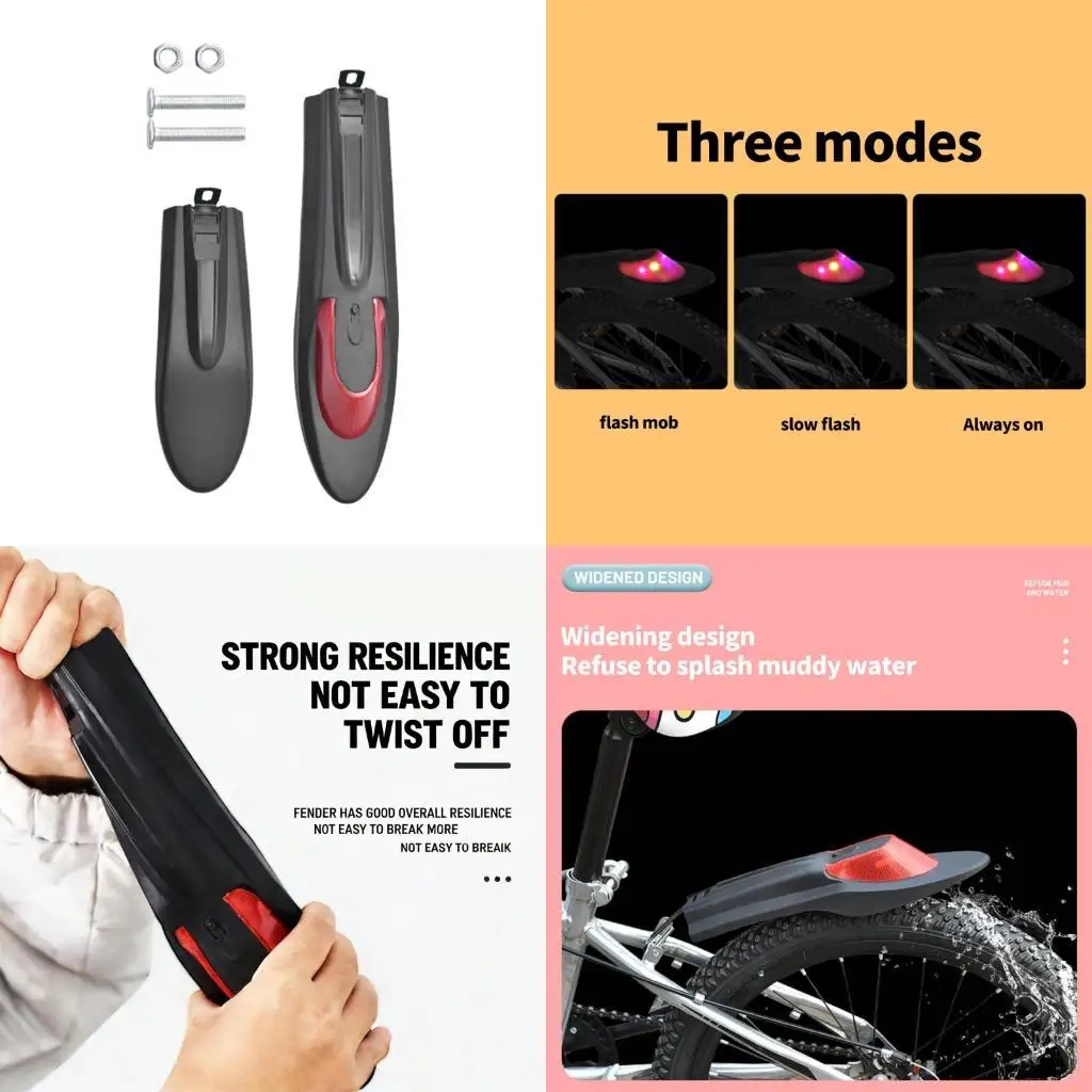 

31BE Light Weight Mudguard with Taillight Adjustable Mountain Bike Mudguard Mud Guard Hard Shell Mudguard Bike Part
