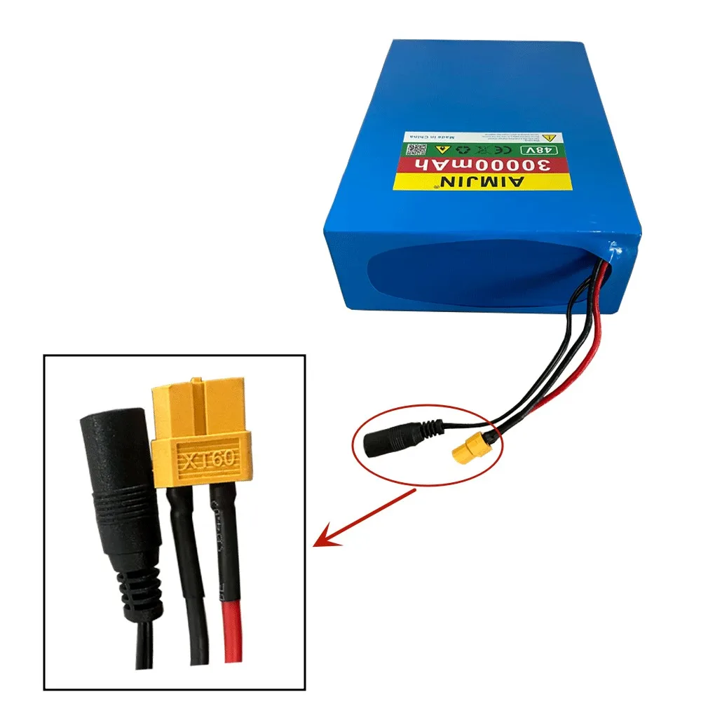 high quality 13S8P Battery 48V 30Ah rechargeable lithium 250-800W battery pack+charger
