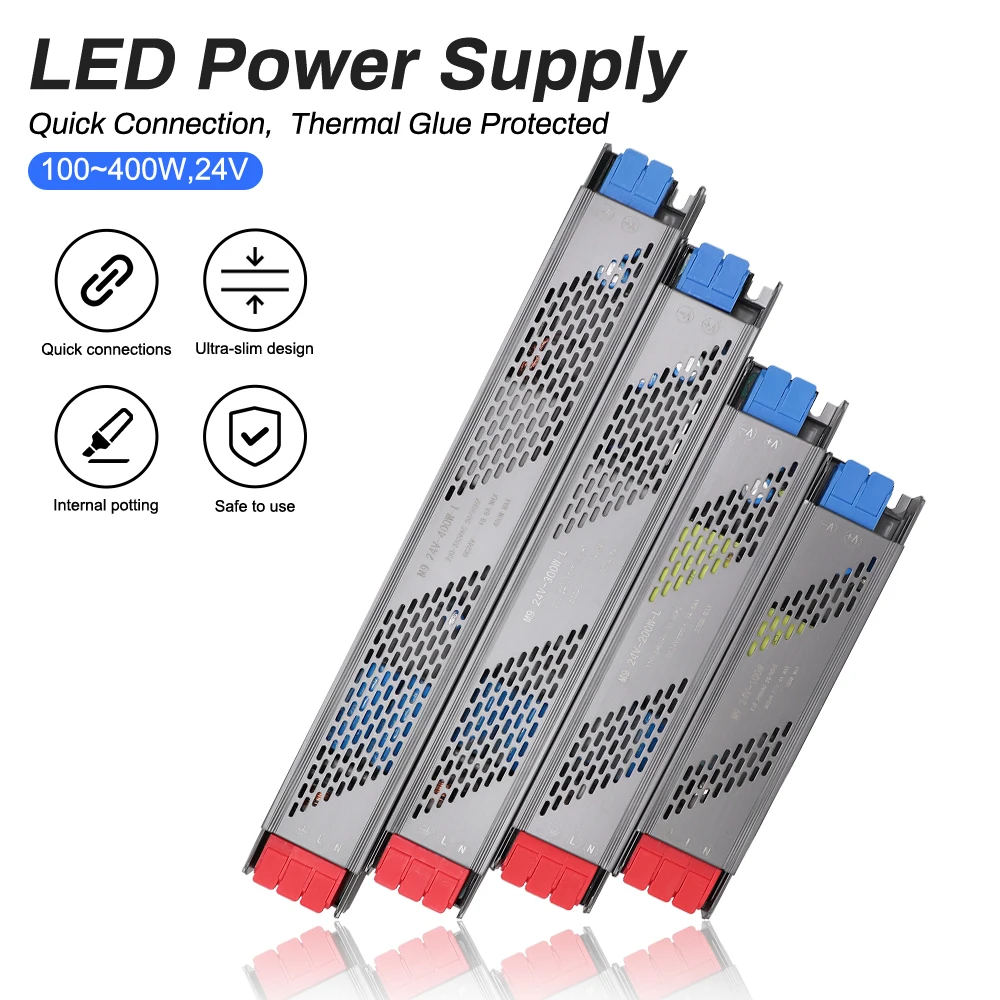 24V Super cienki zasilacz LED Konwerter AC na DC 100W 200W 300W 400W Sterownik LED Wysokiej jakości transformator do oświetlenia LED