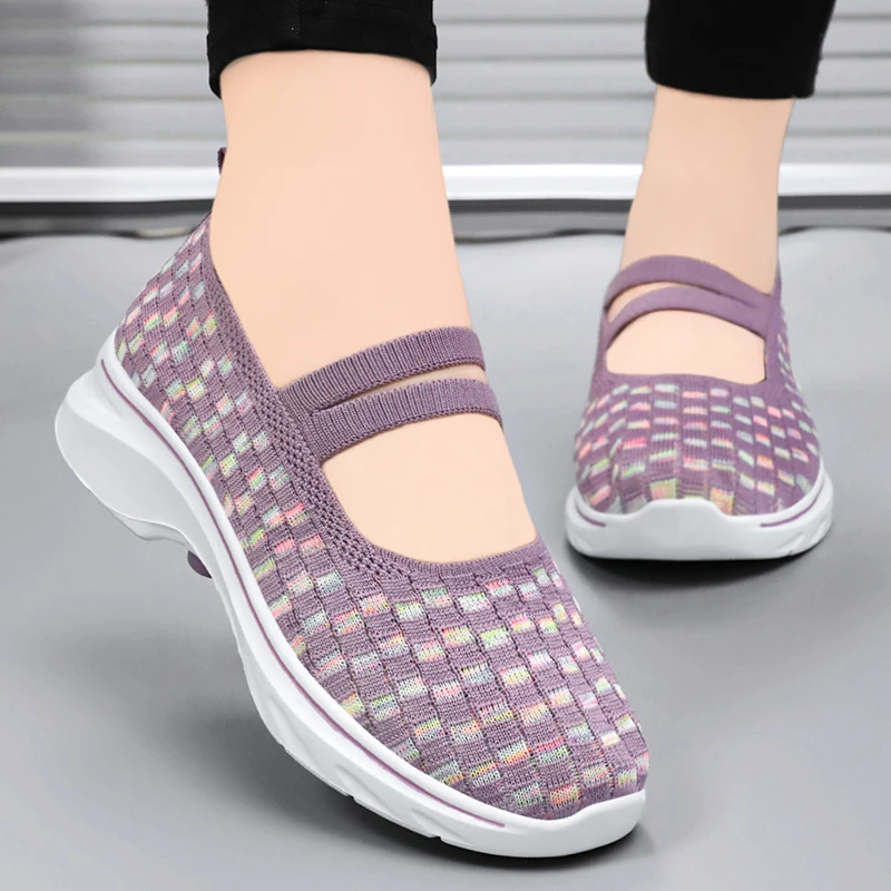 STRONGSHEN Women Mesh Casual Flat Shoes Summer Ladies Walking Shoes Breathable Sneakers Women Slip on Loafers Zapatos De Mujer
