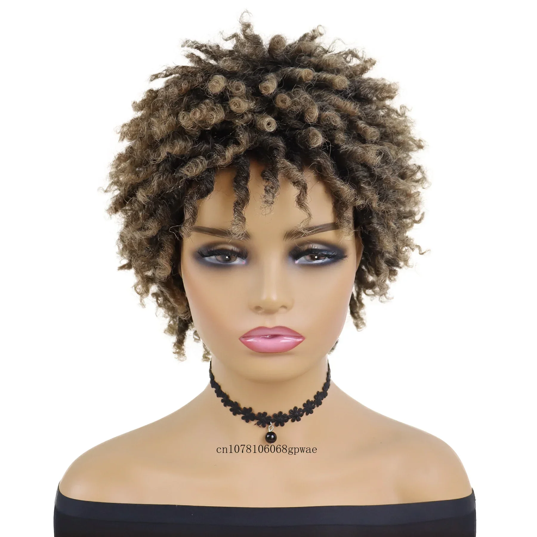 Synthetic Dreadlock Full Wig for Black Women Short Braided Ombre Blonde Wigs Faux Locs Hair Afro Curly Wig Daily Costume Party