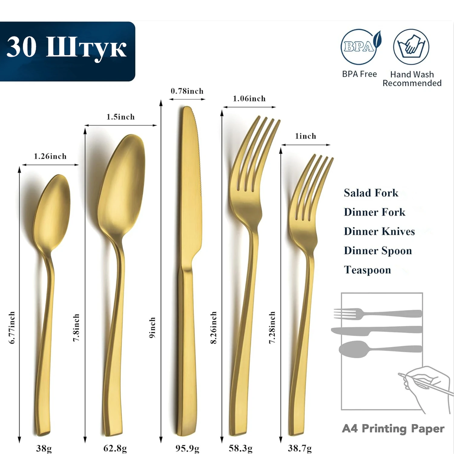 30Pcs Suad Fashion Matte Gold Cutlery Set 18/10 Stainless Steel Creativity Gift Flatware Service For 6 Drop Shipping