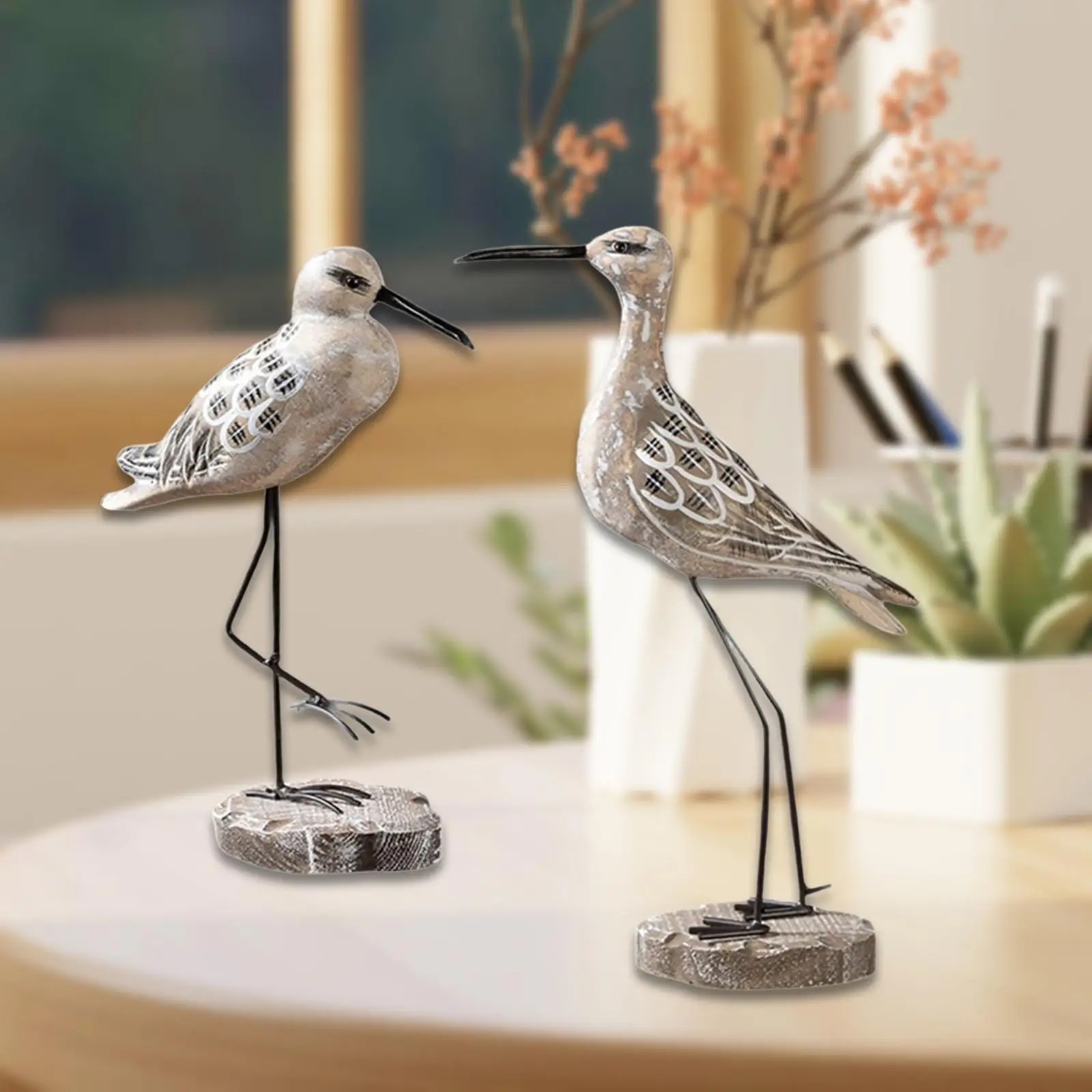 Sea Themed Wooden Seagull Statue Bird Sculpture Garden Decoration for Table Shelf Office Decor