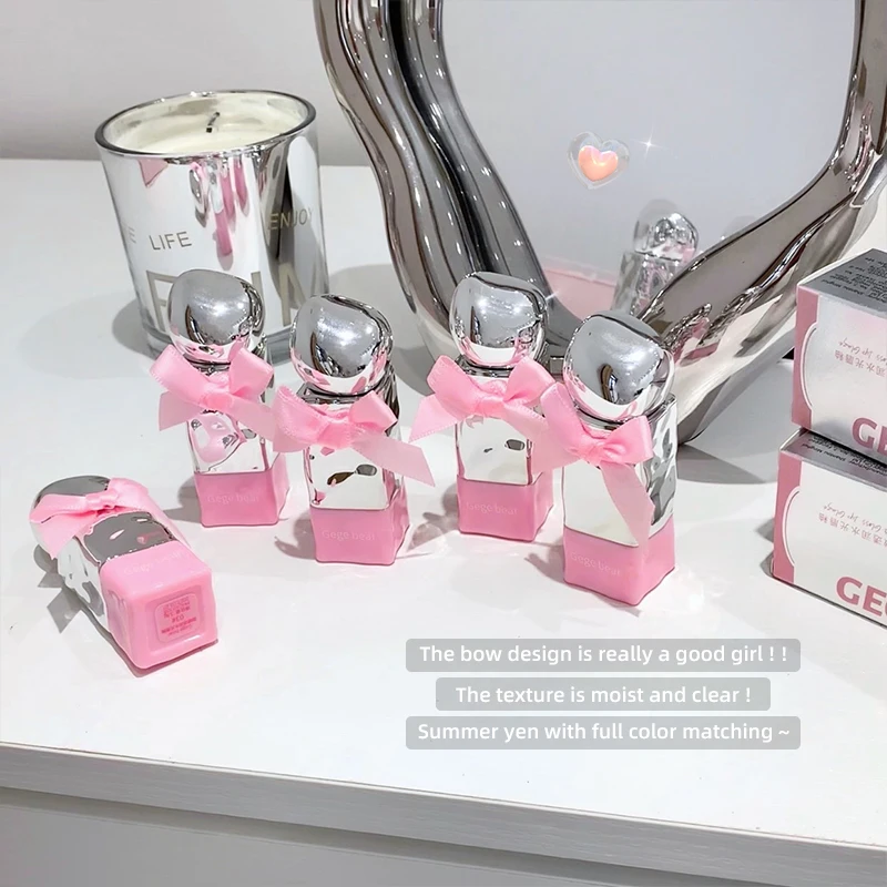 Gegebear Water Gloss Lip Glaze Set, spiegelähnliches Make-up, nicht leicht zu färben, Cup Valentinstag-Lippenstift-Set