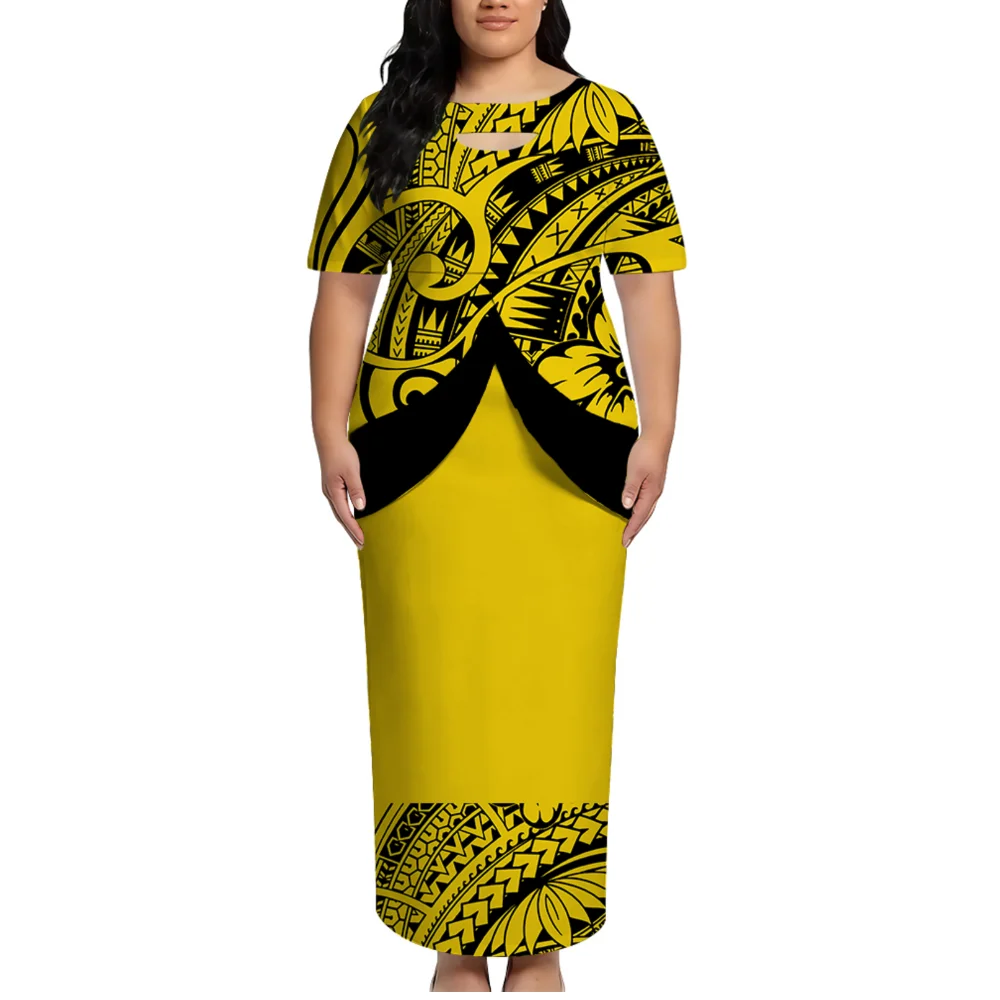 Polynesian Island Custom Women'S Short-Sleeved Tops And Fitted Long Dresses For Samoan Family Parties Custom Elegant Puletasi