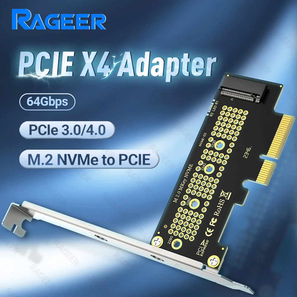 

Карта адаптера RAGEER PCIE — NVMe X1/X4, конвертер SSD PCI Express 4.0/3.0 16 Гбит/с — M.2 2280/60/42/30 с металлическим профильным кронштейном