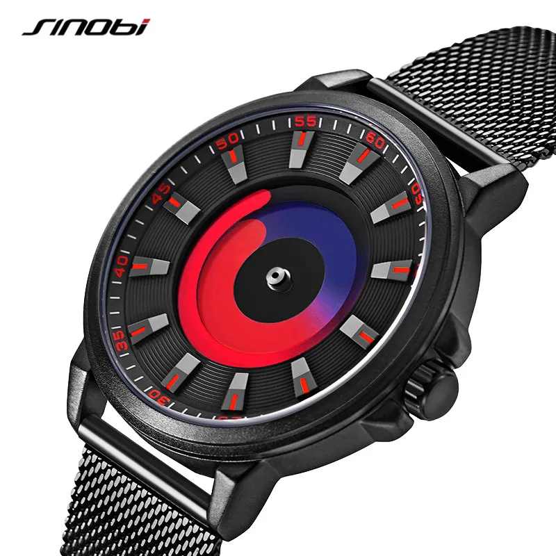 Sinobi Creative Design Mens Watches Fashion Mesh Strap Man\'s Quartz Wristwatches Colorful Vortex Sky Clock For Male Relogio