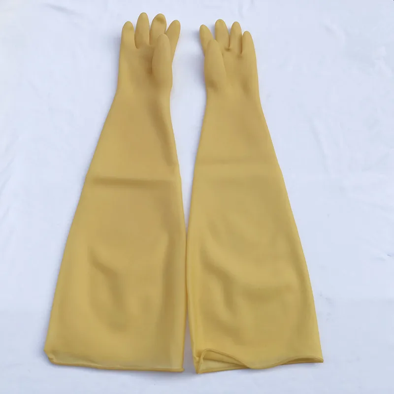 Skin Color Rubber Gloves Long Ebow Length Industrial Stylish Chic Insulation Acid and Alkali Resistance Battery Factory Use