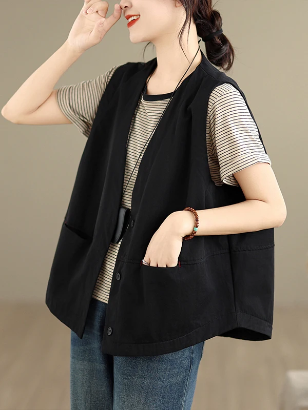 Simple Pure Color Cotton Linen Jacket Women's 2026 New Spring Summer Versatile Layering Vest Loose Top Jacket