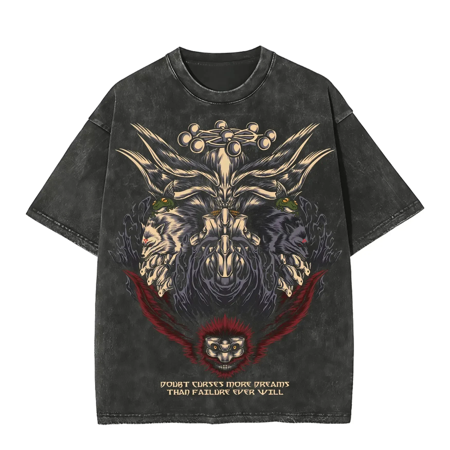 Mahoraga Wheel T-Shirt Jujutsu Kaisen Divine Dog Tee Vintage Washed Oversized Retro Anime Harajuku Herren Streetwear Grafik-Kleidung