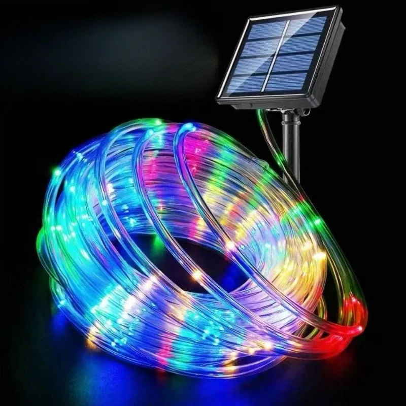 Solar LED Rope Lights Waterproof Rainbow Tube String Lights Outdoor Ambient Fairy Lights for Garden Courtyard Patio Decoration