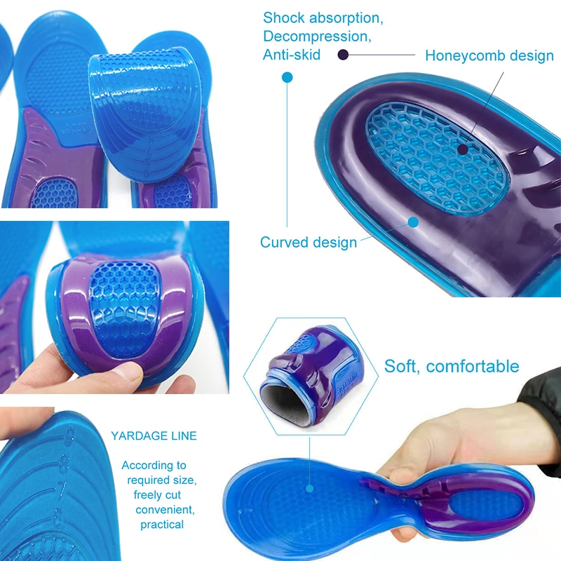 Alta Elástica Macia Silicone Gel Palmilha, Arch Suporte, Sapato Macio Pad, Esporte Massageando, Inserções de Dor no Pé, Homens e Mulheres