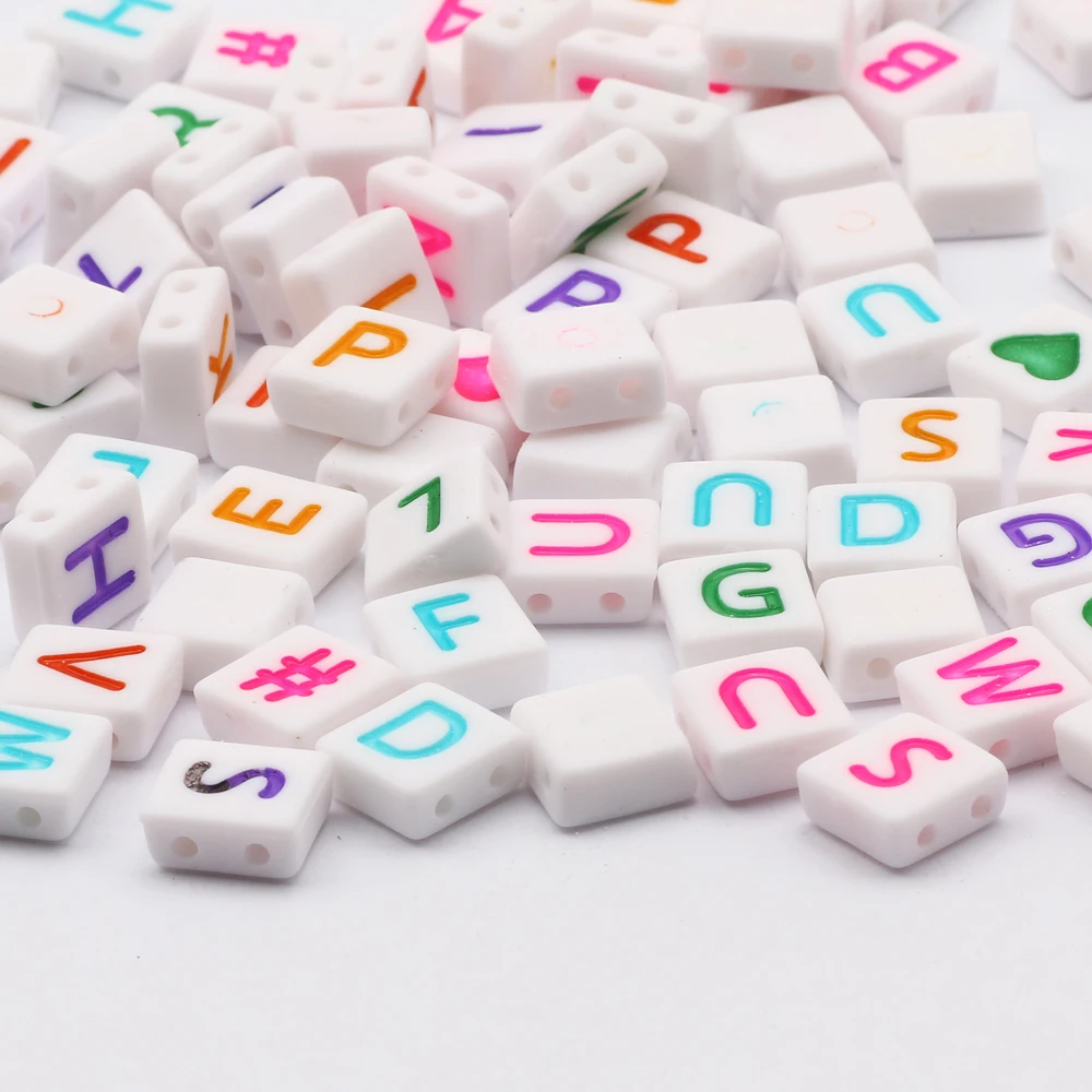 100pcs 8x9mm Double Hole Random Acrylic Letter Beads Square Loose Spacer Flat Beads For Diy Jewelry Making Bracelet Accessories