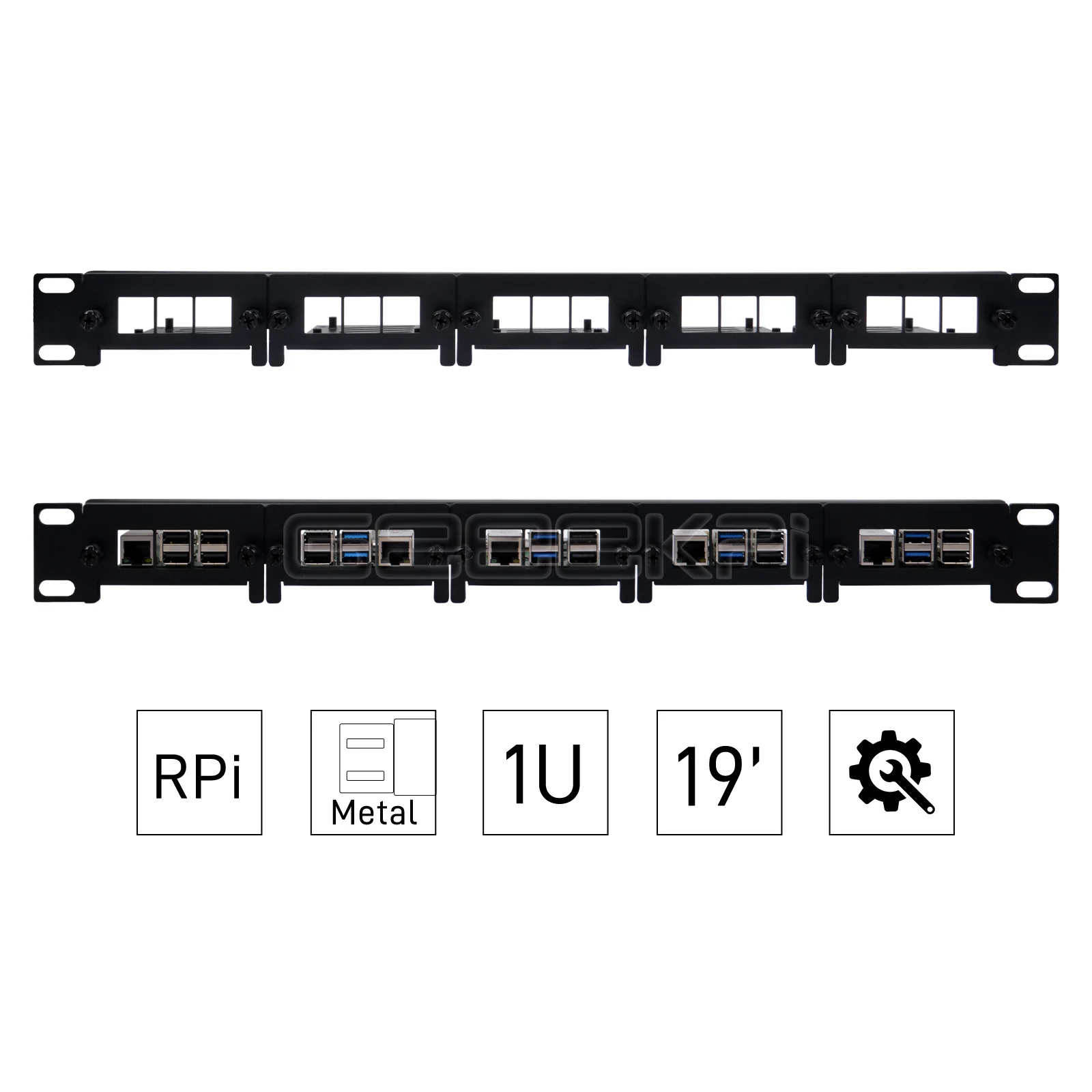 1U Rack Mount for Raspberry Pi 5/4B/3B+ Removable Steel Bracket 19 Inch 5 Slots