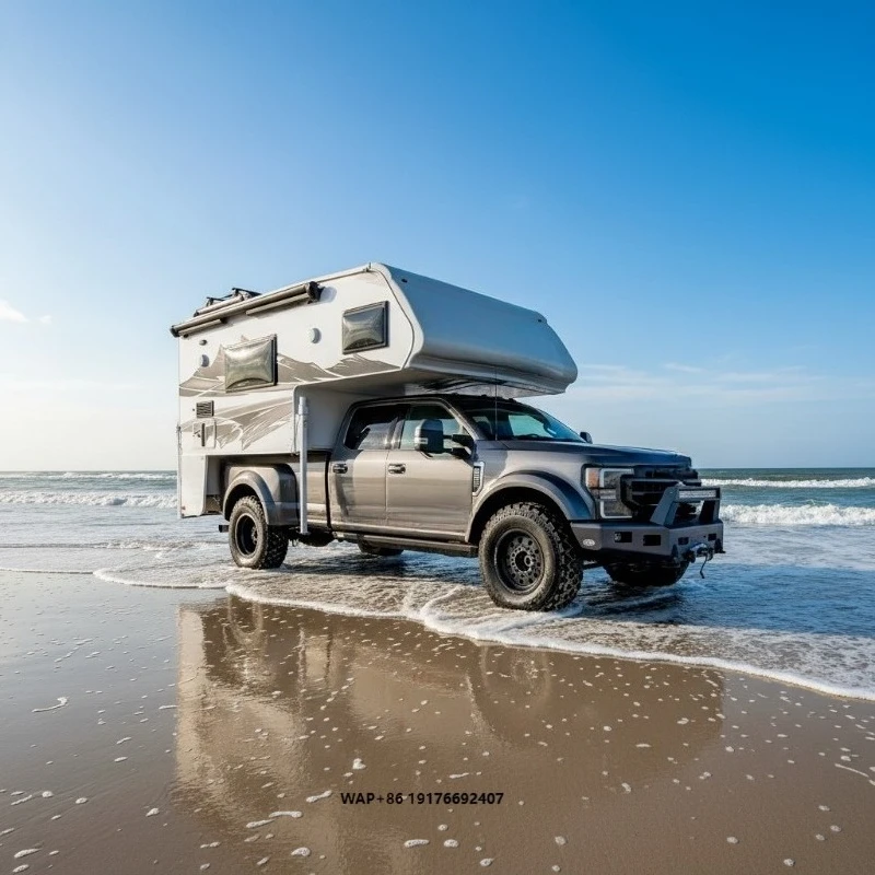 4X4 Slide-In Mini Caravan Pick-Up Truck Camper 4 Person Waterproof Expanded Foldable Roof Lightweight Rooftop Awning & Tent