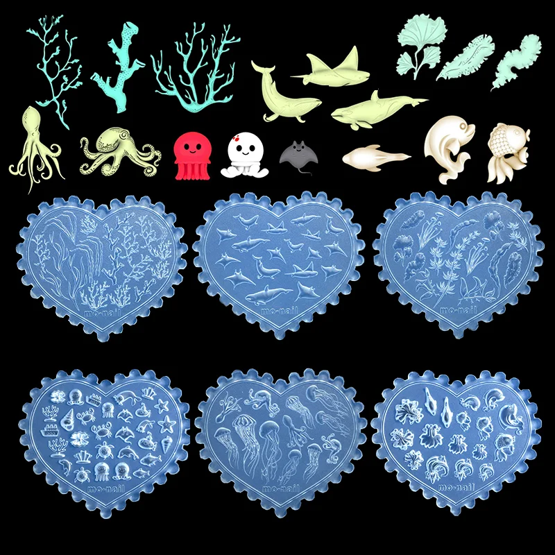 ómHBA16 ienOcean Thema Zeeschelp Goudvis Zeester Kers Aardbei 3D Acryl Nagelvorm Nageldecoratie DIY Siliconen Manicurevorm