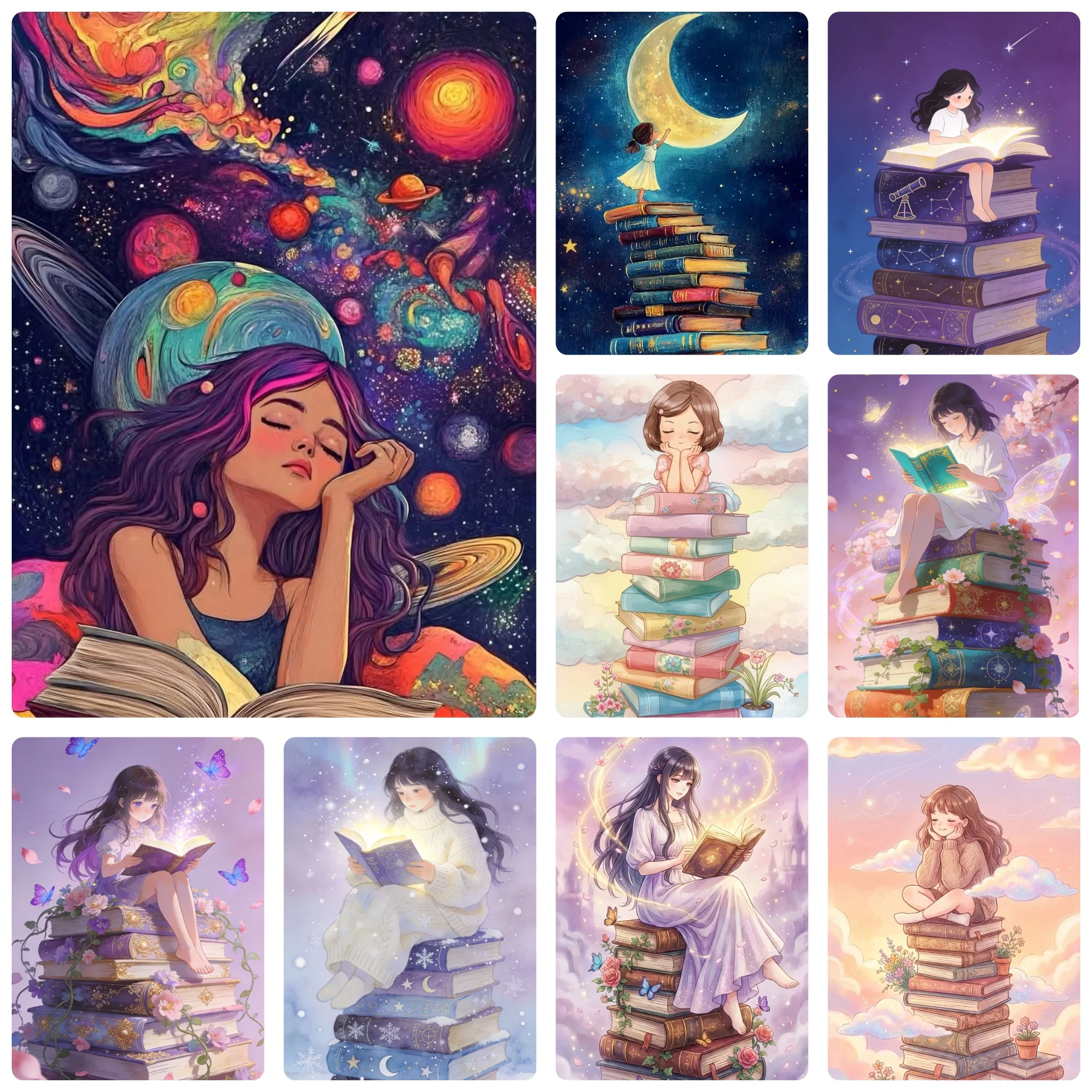 DIY Fantasy Book Lady Cosmic Starry Landscape Diamond Painting Mosaic Handmade Art Exquisite Home Decoration