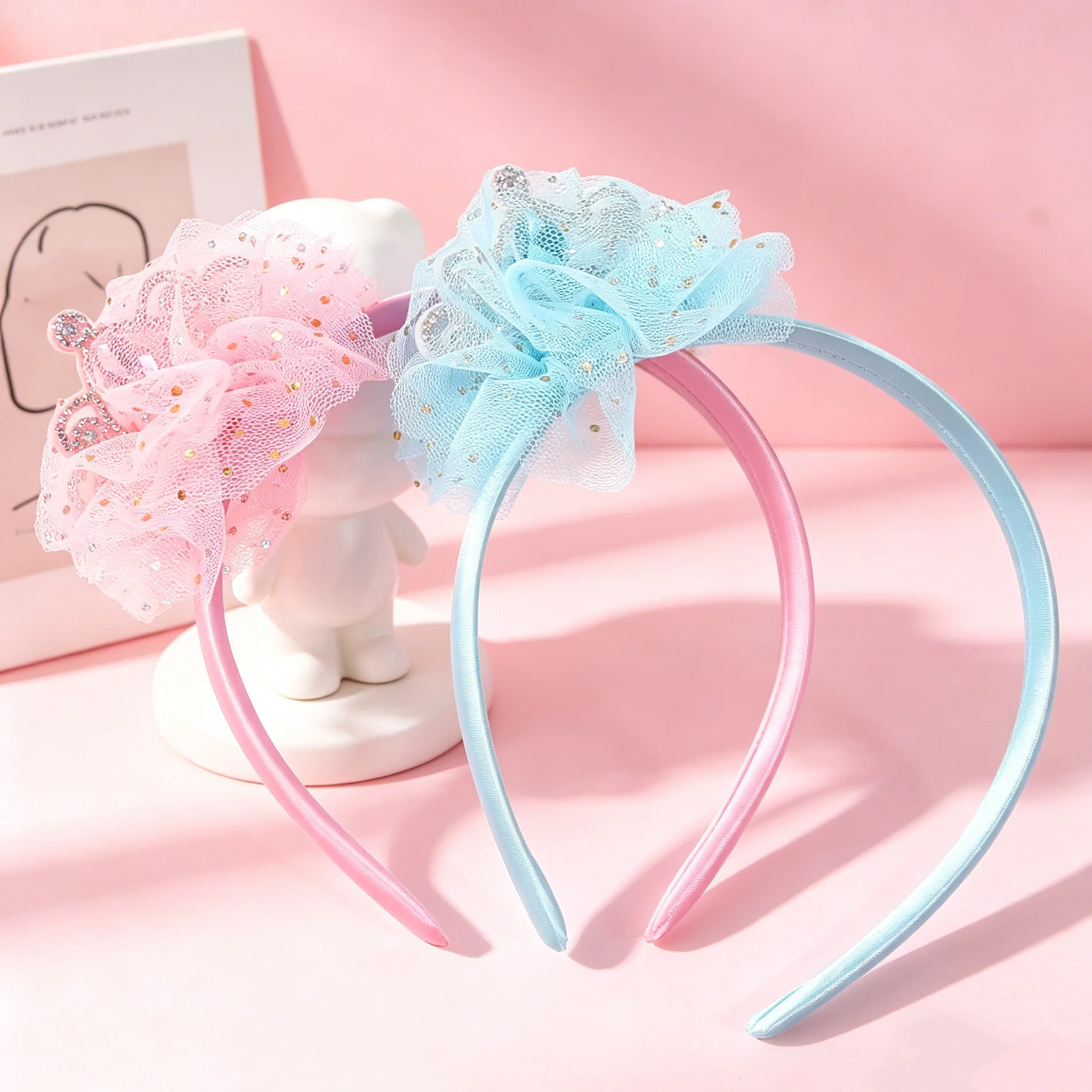 1/2 Stück Mädchen Kronen-Stirnbänder Damen Blumen-Haarreifen Plastik Satin Haarbänder Kinder Familien-Dekoration Party Haaraccessoires – Detail 2