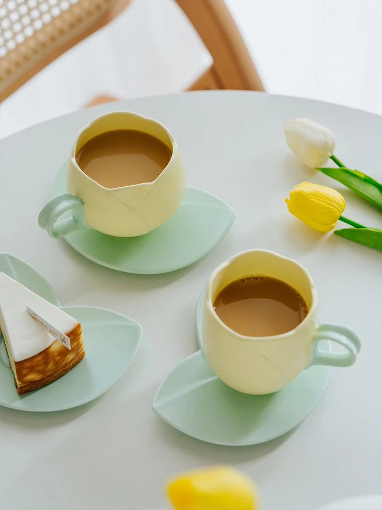 

Girl Heart Tulip Coffee High Beauty Cream Flower Afternoon Tea Ceramic Plate Gift Water Cup