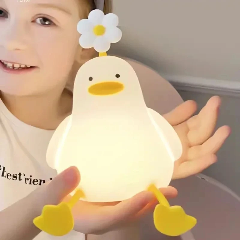 Cute Duck LED Night Light, USB Recarregável, Silicone Dog Nightlights, Touch Switch, Brinquedos para crianças, Decoração do quarto, Birthday Lamp