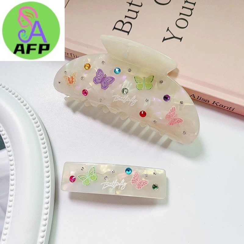 

AFP Acetate Hair Clip Claw With Butterfly Rhinestones Decor Non-Slip Strong Hold Jaw Shark Crab Clips Headwear Hair Accessories