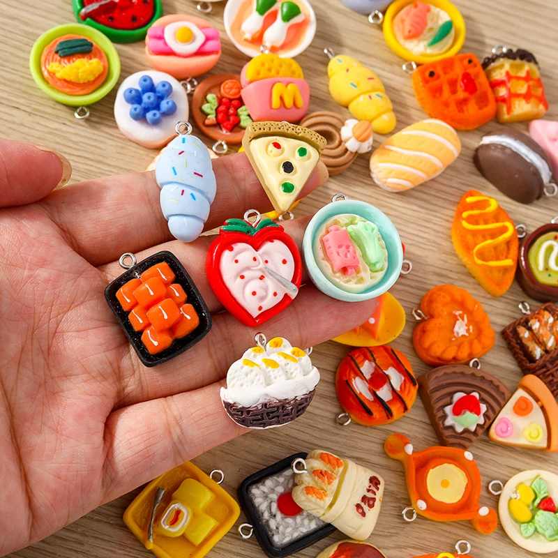 Tusember 15 Stück Niedliche Cartoon-Simulations-Lebensmittel-Dessert-Kuchen-Brot-Anhänger für Schmuckherstellung, Ohrringe, Halsketten, Armbänder, DIY-Zubehör – Detail 7
