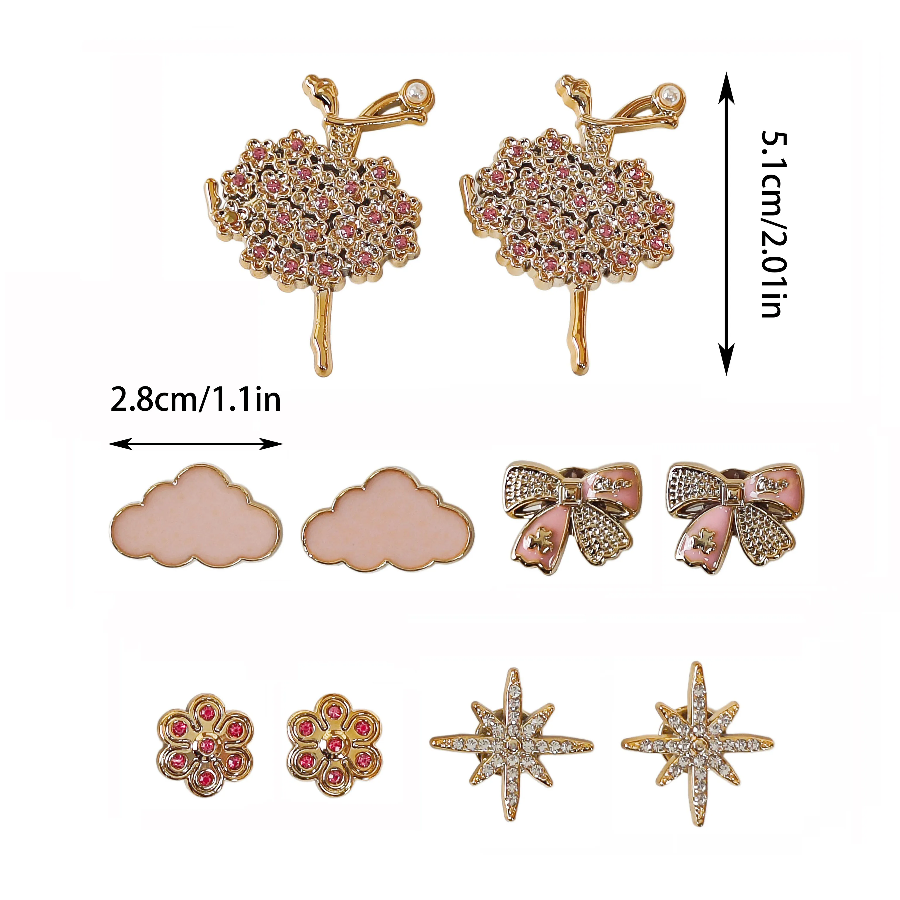 10Pcs DIY Shoe Decoration Charms: Shiny Ballet Girl, Cloud, Flower, Bow, Star Decoration Clips. Non-Metallic Lightweight Material. Y2K Fashion Versatile Cute Personality Accessories for Men and Women. Suitable for Eva Beach Shoes, Sandals, Removable Shoe Decoration, Holiday Gift