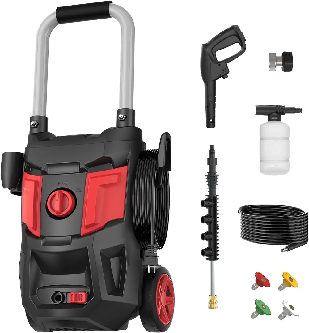 

Electric Pressure Washer 4200 PSI Max 2.8 GPM 35ft Power Cord 20ft Pressure Hose Power Washer Powered Soap Tank 4 Different Tips