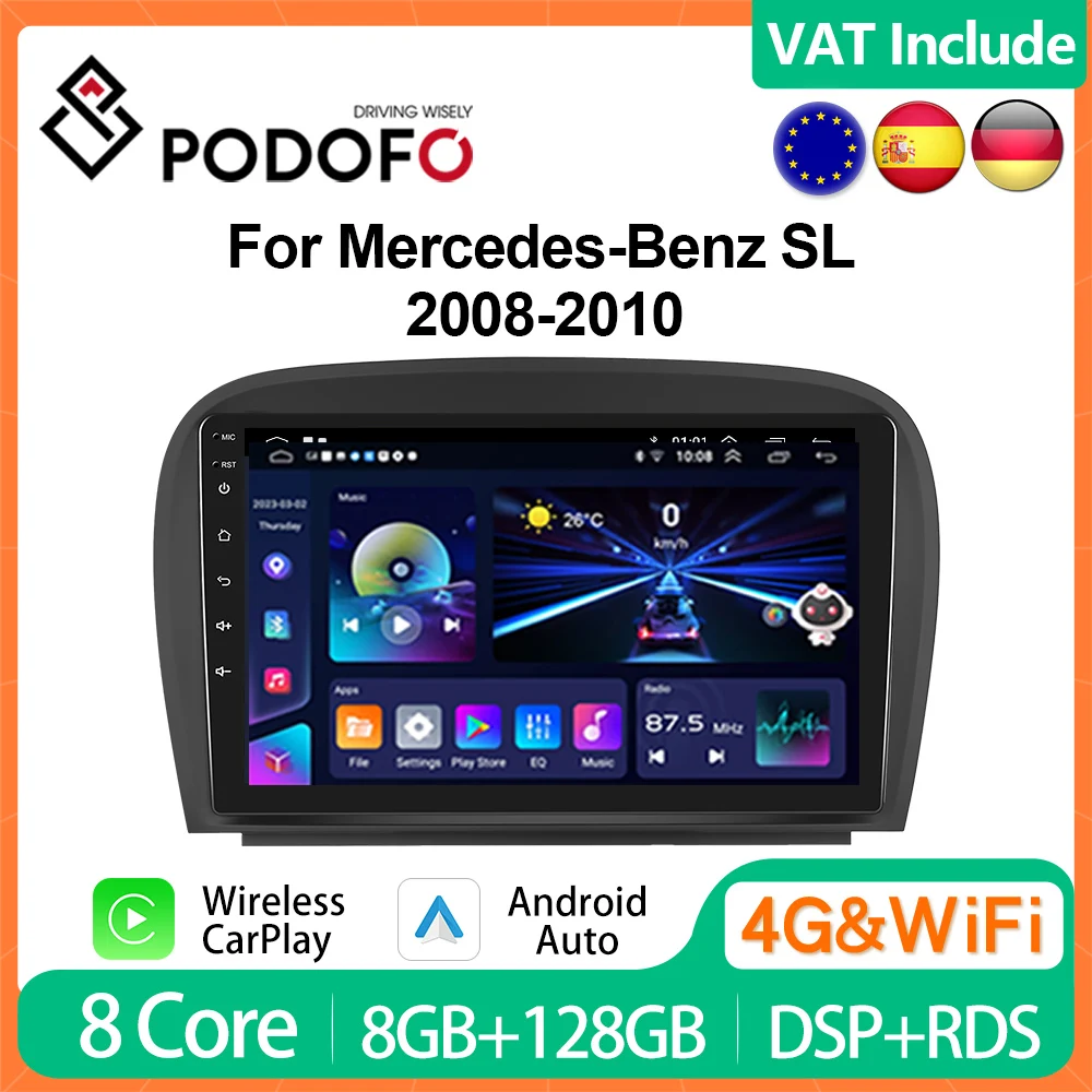 Podofo Android CarPlay For Mercedes-Benz SL 2008-2010 9 inch Car Radio Multimedia Player 2din Head Unit HiFi DSP GPS Stereo