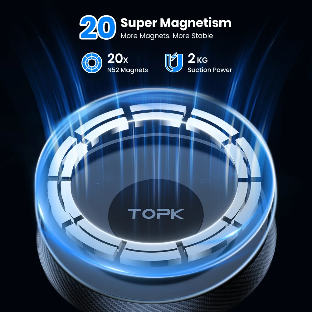 TOPK Mag-Safe Car Phone Holder Magnetic Phone Car Mount for Windshield and Dashboard Strong Suction Magnet Adjustable Long Arm