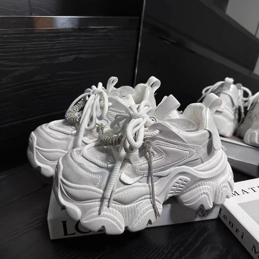 

Platform Sneakers for Women Fashion White Lace Up Running Shoes Casual Comfortable Round Toe Chunky Sport Shoes Zapatos De Mujer