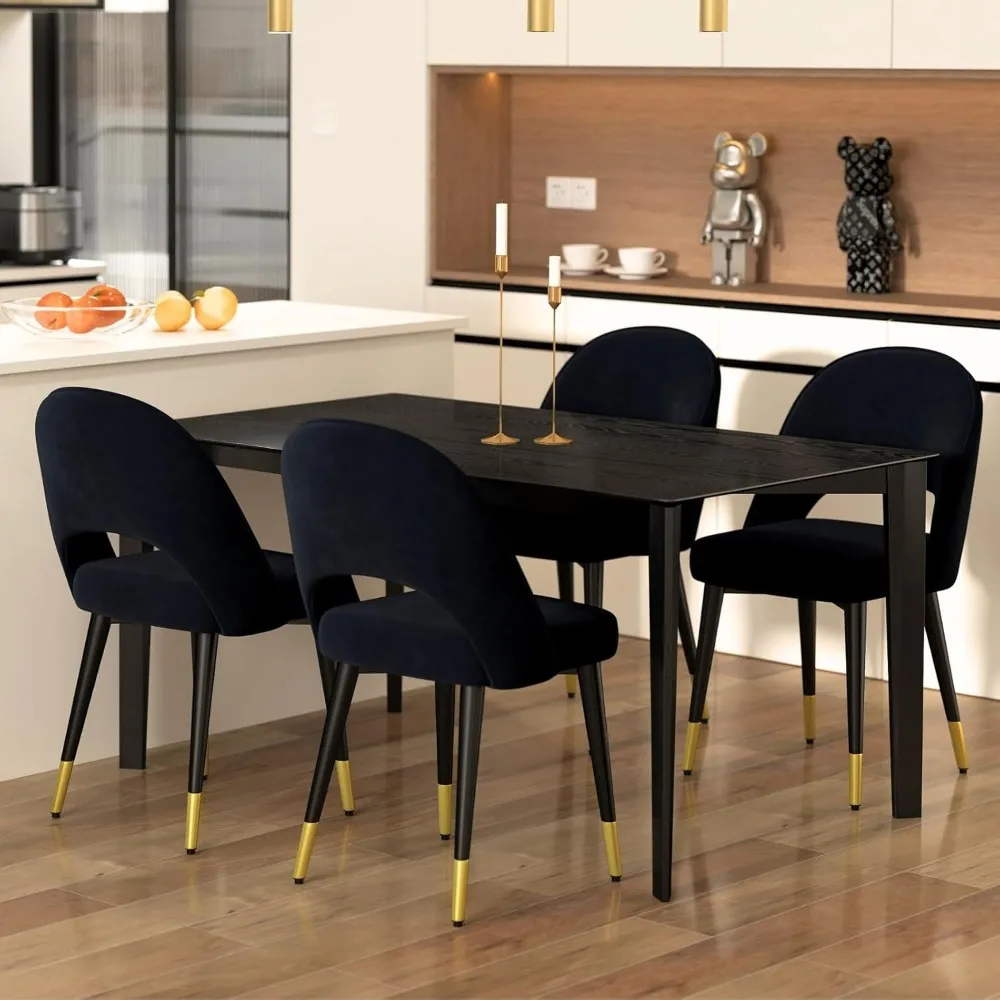 كراسي طعام بإطار معدني مغطى بالمخمل، مجموعة من 2، تصميم مفتوح من الخلف لتناول الطعام في المطبخ