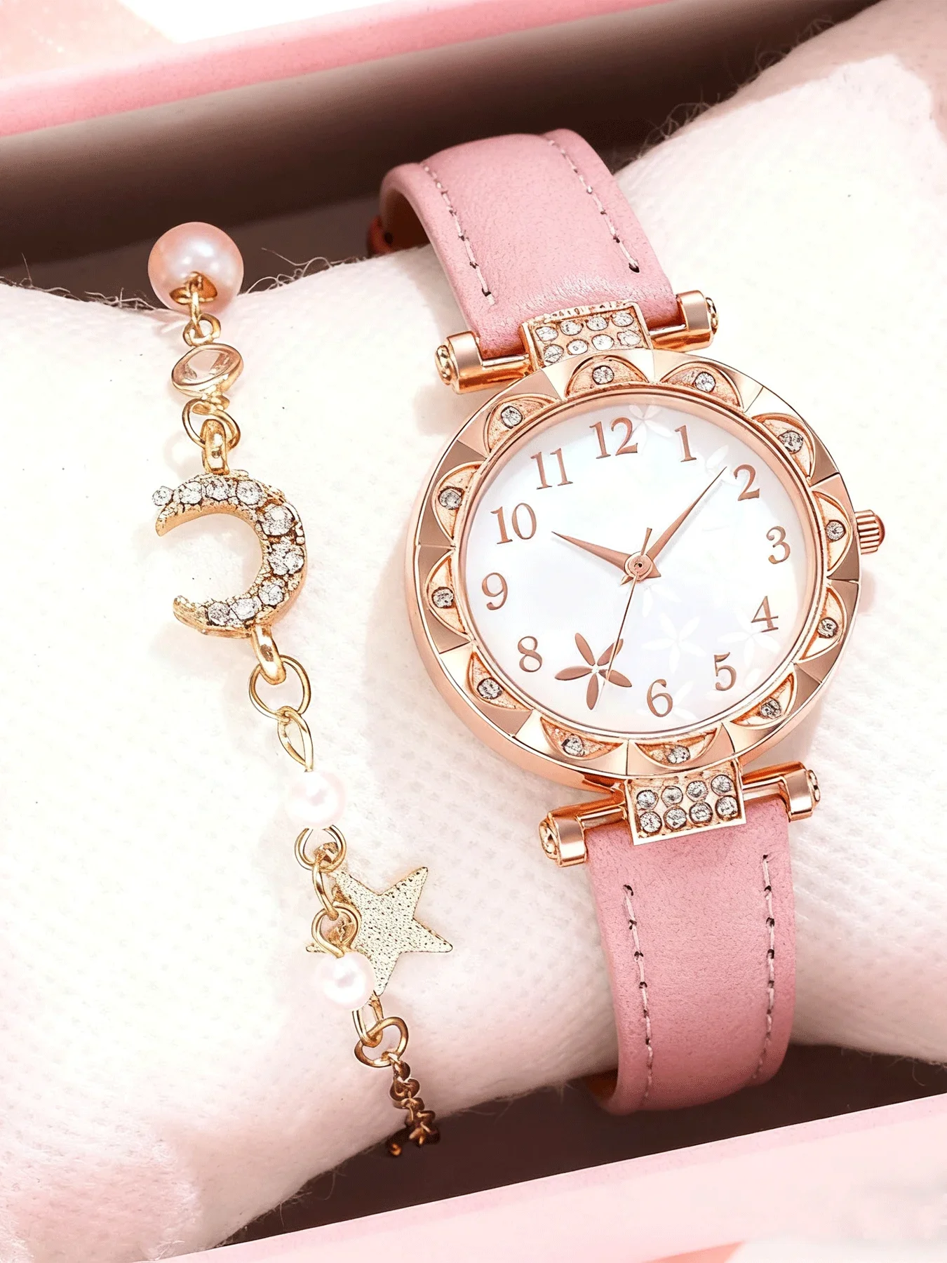 

Повседневные женские часы из 2 предметов с морской звездой и циферблатом из розового золота, электронные часы с ремнем, женский комплект