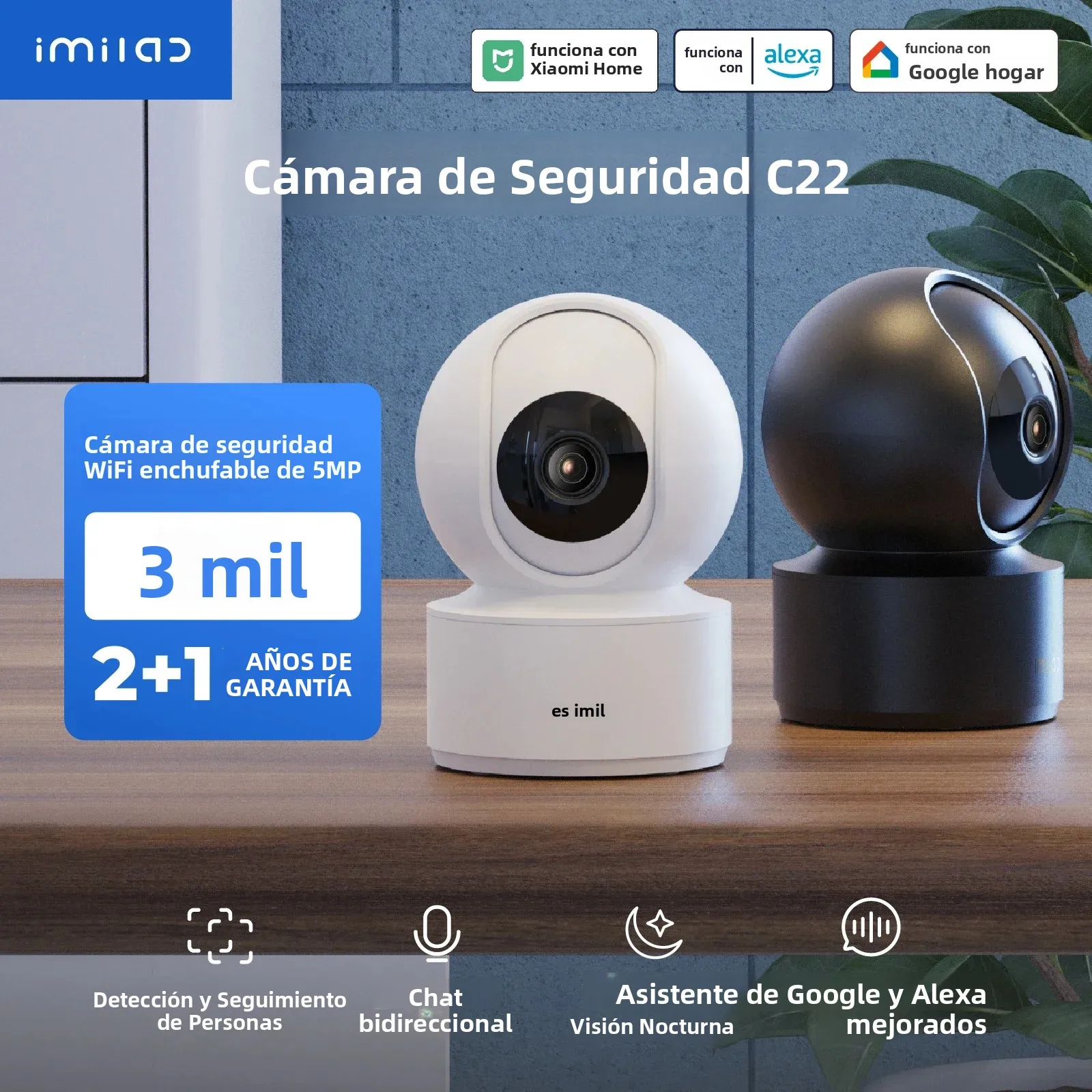 IMILAB C22 3K Security Indoor Camera - 360° View Home Camera with Color Night Vision for Baby/Pet Monitor WiFi6 AI Detection