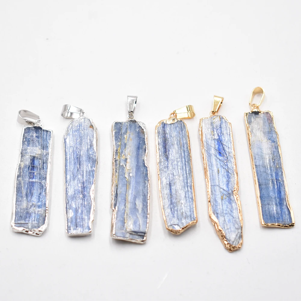 Wholesale 6pcs/lot Natural Stone Blue Kyanite Pendant Jewelry gold colour Edge Blue Kyanite Earring Necklace DIY free shipping