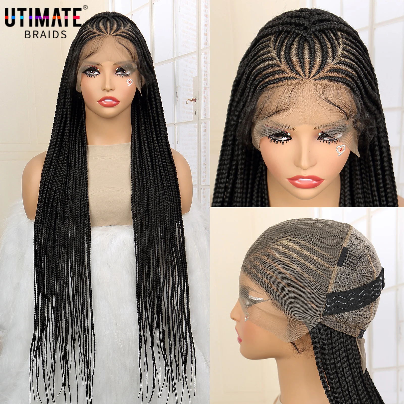 Synthetic Full Lace Cornrow Braided Wigs with Baby Hair for Black Women 36 Inches Knotless Box Braids Wig Twist Braiding Wig