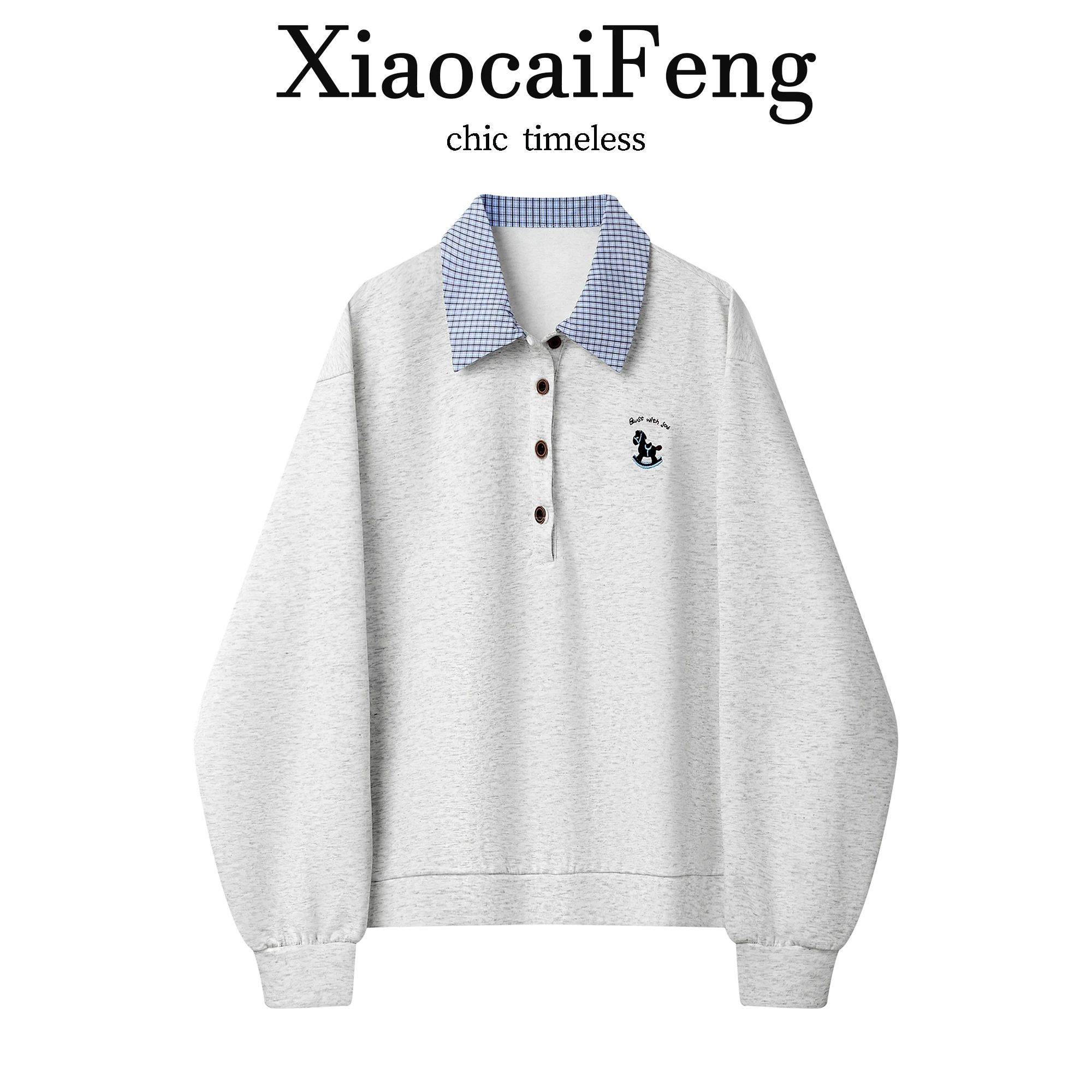 

Женский свитшот с вышивкой и клетчатым узором, весна 2026, новый, свободный крой, повседневный топ, комплект из двух предметов, в студенческом стиле, размер S