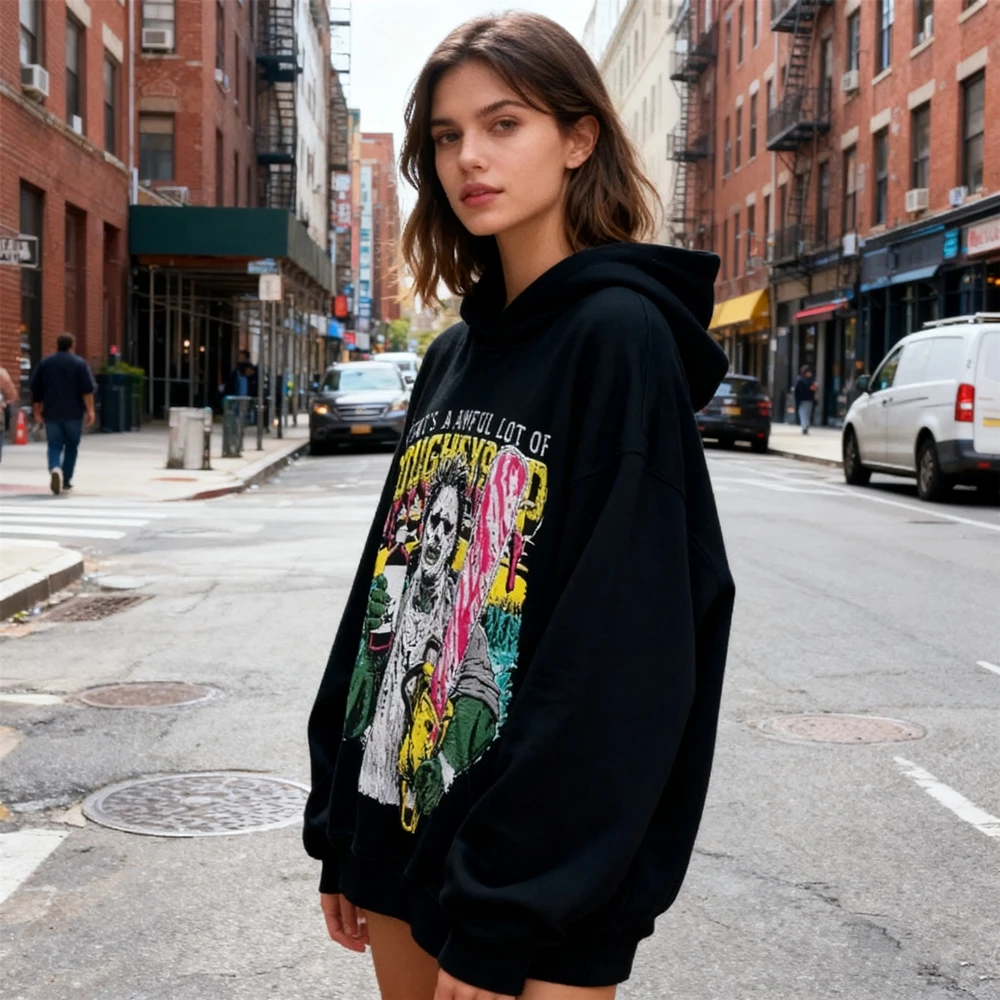 เสื้อสเวตเชิ้ต KUCLUT แฟชั่น 1:1 สตรีทแวร์ คุณภาพ 420GSM พิมพ์ลายวินเทจ ทรงหลวม โอเวอร์ไซส์ สไตล์ลำลอง เสื้อฮู้ดดี้ผู้ชาย