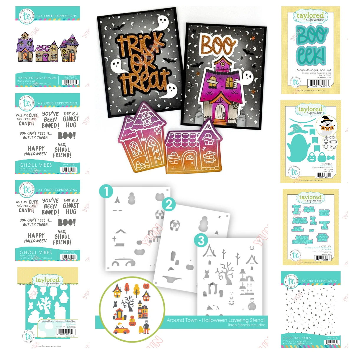 

Halloween Ghost Hugs Die Clear Stamps Boo Eek Txt Word Celestial Skies Background Stamp DIY Scrapbook Card Carft Gift Template