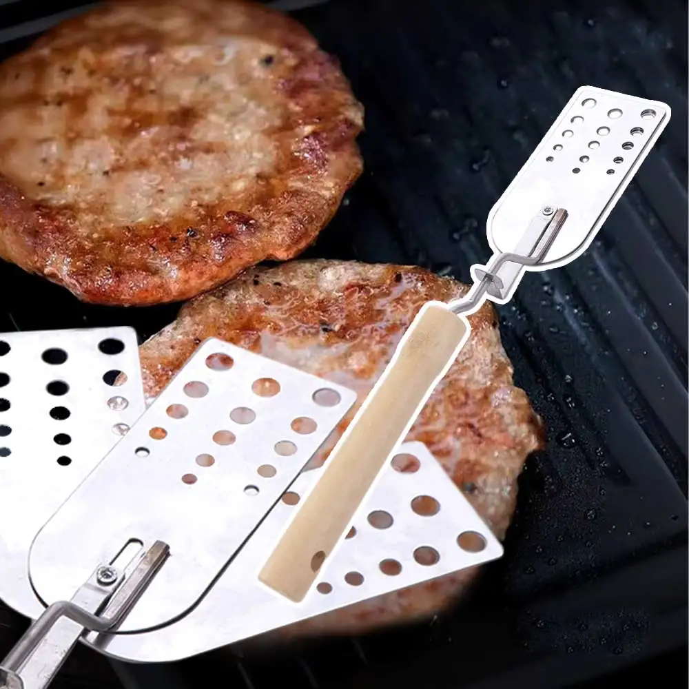 

Creative Stainless Steel BBQ Spatulas Expandable Ergonomic Hot Meat Patty Scraper Heavy Duty Square Head Meat Turner Grill