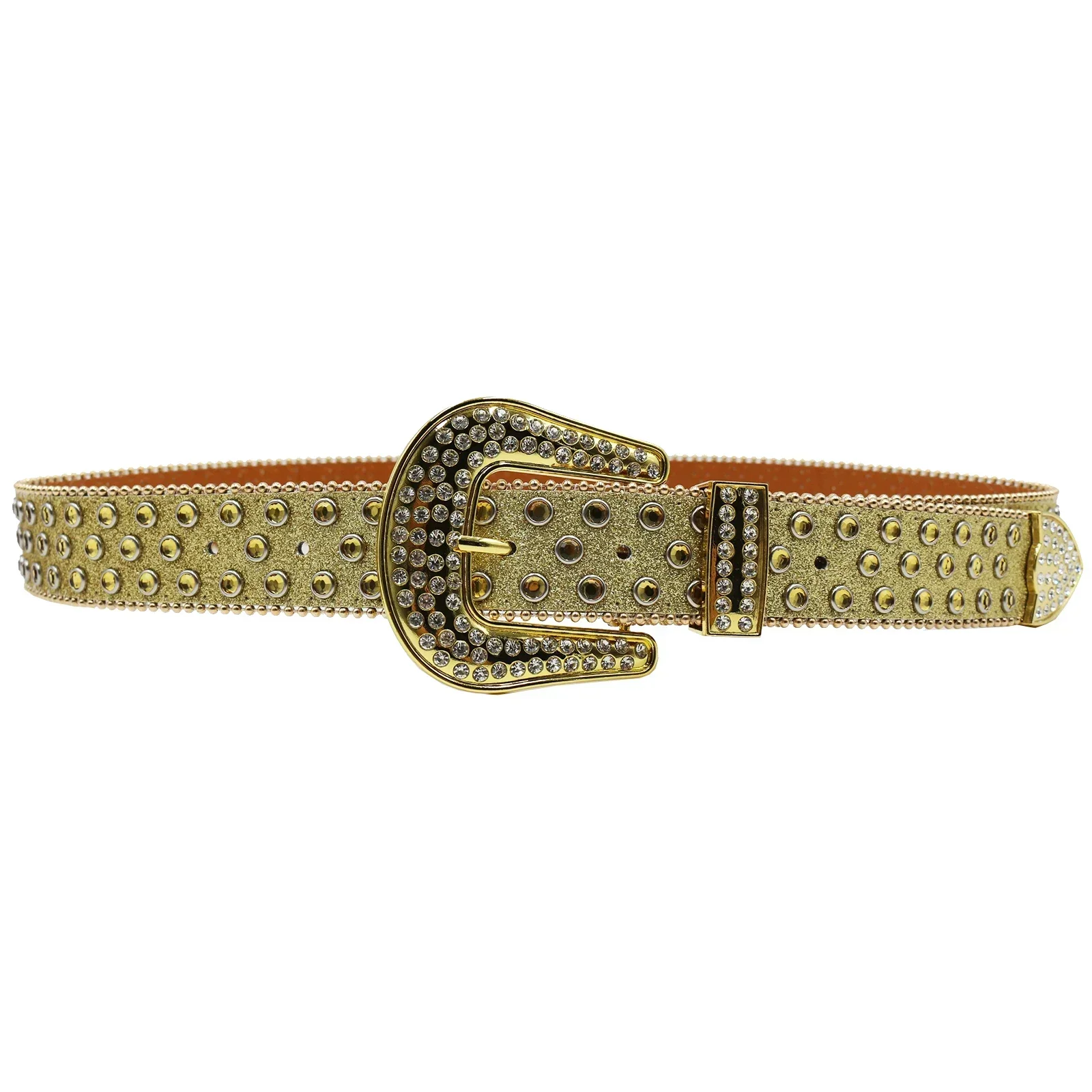 Stylish Rhinestone Western Cowgirl Style Y2K Belt Sparking Pu Leather BB Belts Jeans Dress Accessories For Women