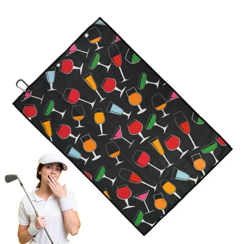 

Microfiber Golf Towel Golf Ball Cleaning Towel With Carabiner 24X16 Inch Golf Club Cleaner Wine Glass Printed Portable Golf